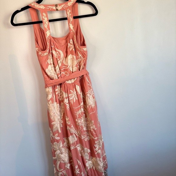 Anthropologie Coral and Cream Floral Tassel Midi Dress - Picture 5 of 7